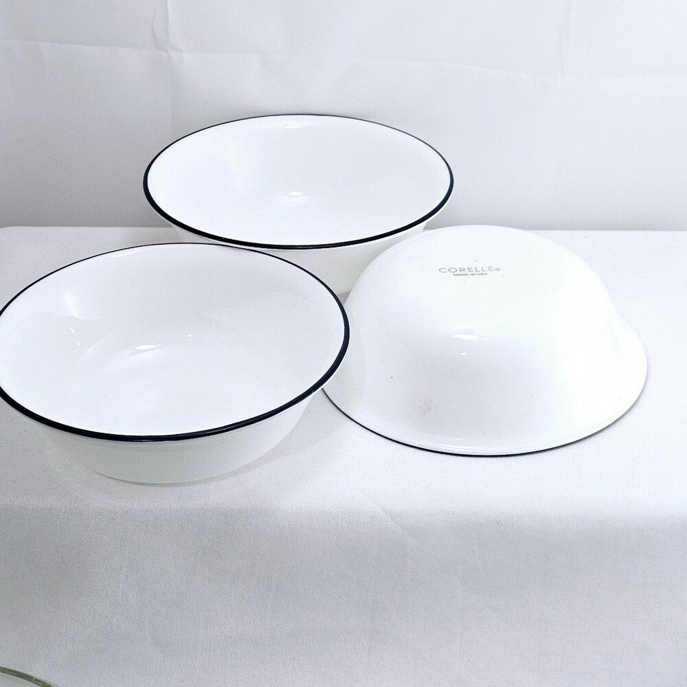 Corelle Promise Soup Salad Bowl 6" set-3 navy blue rim farmhouse cottage core - Picture 4 of 8